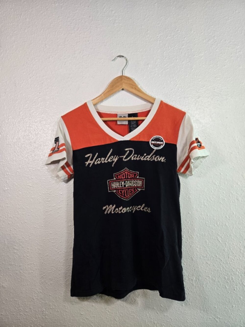 Harley Davidson Classic Colorblock V-Neck Top